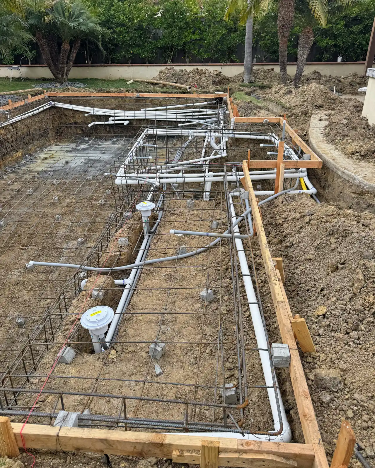 Steel and plumbing in place for the pool and the spa, before the shell was sprayed